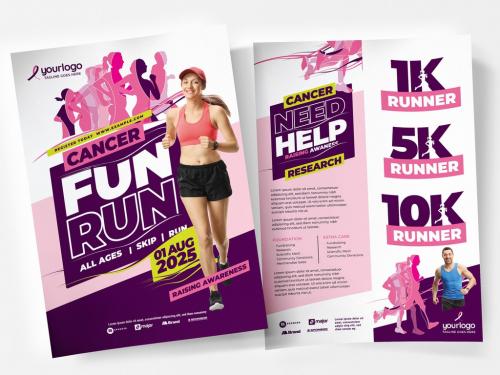 Charity Fun Run Event Poster Layout in Pink and Purple - 343587793