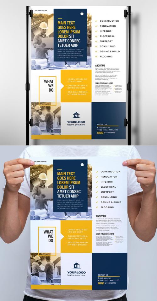 Blue and Yellow Poster Layout for Construction Handyman Professionals - 343587797