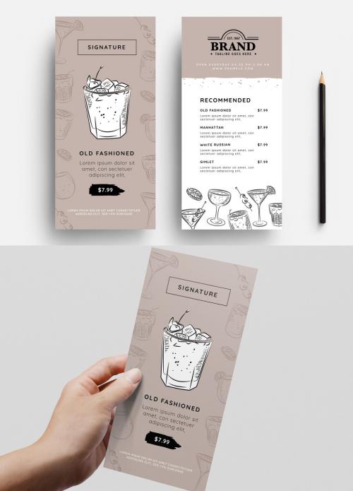 Cocktail Menu Layout with Line Illustrations - 343587947