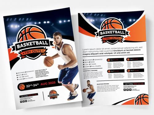 College Basketball Poster Layout with Orange Swash - 343587967