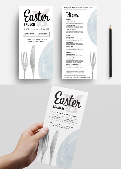 Easter Brunch Flyer Layout with Plate and Cutlery Illustration - 343588000