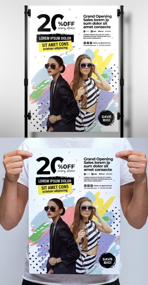 Retail Poster Layout with Colourful Paint Brush Texture - 343588079