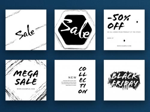 Sale Social Media Post Layout with Black and White Accents - 343960211