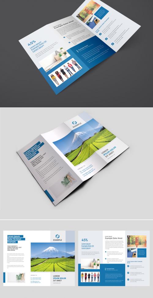 Trifold Business Brochure Layout with Blue Accent - 344222356