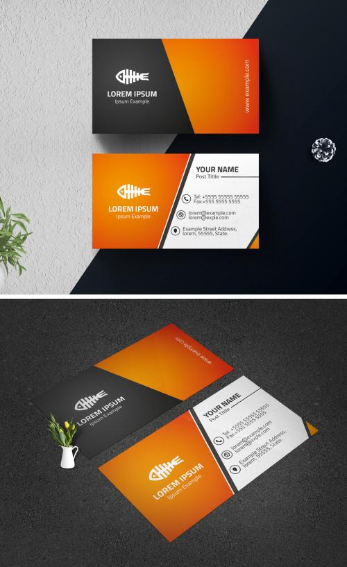 Business Card Layout with Orange Accent - 344222359