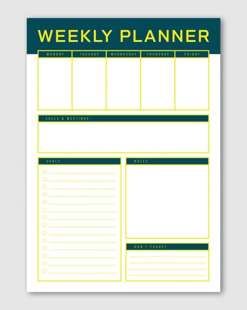 Weekly Planner Layout with a Green and Yellow Color Scheme - 344308645