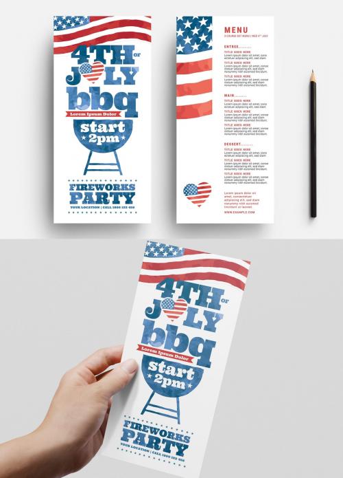 Thin 4th July Flyer Layout with Stars and Stripes Illustration - 344566030