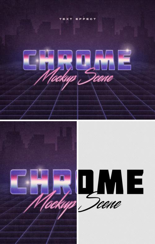 Metallic Chrome Retrowave Text Effect Mockup - 344587711