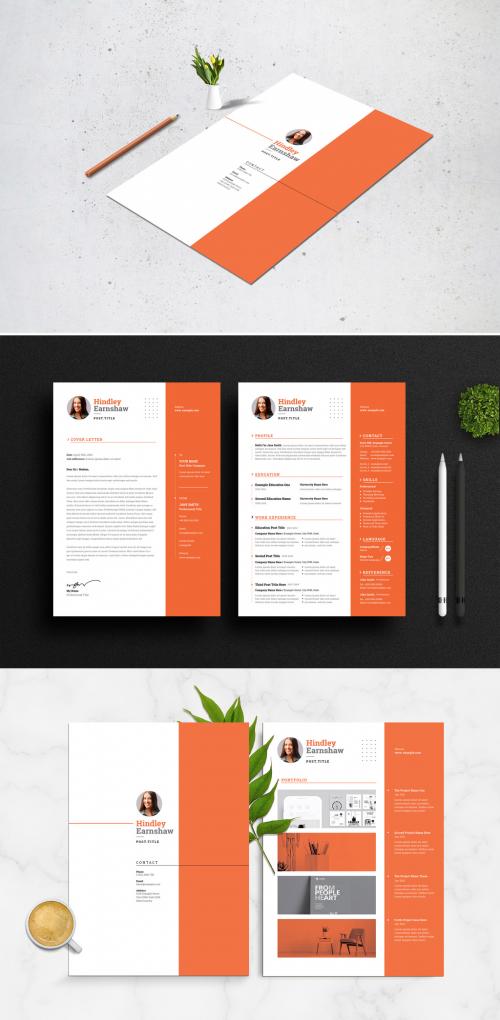 Resume and Cover Letter Layout with Orange Accents - 344936670