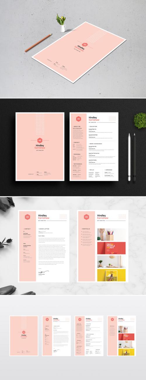 Resume and Cover Letter Layout with Pink Accents - 344936705