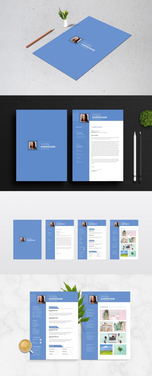 Resume and Cover Letter Layout with Blue Accents - 345703232