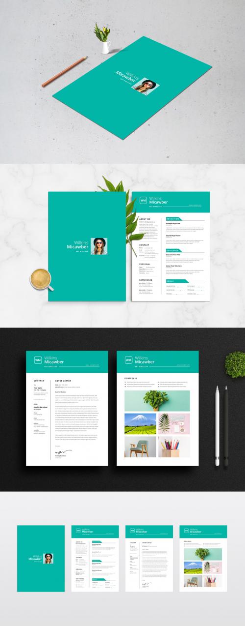 Minimal Resume and Cover Letter Layout with Teal Elements - 345703428