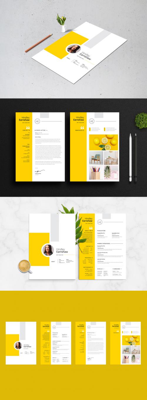 Minimal Resume and Cover Letter Layout with Yellow Elements - 345703465