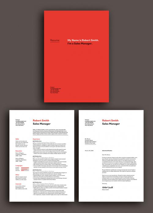 Minimal Resume Set Layout with Red Accent - 345710929