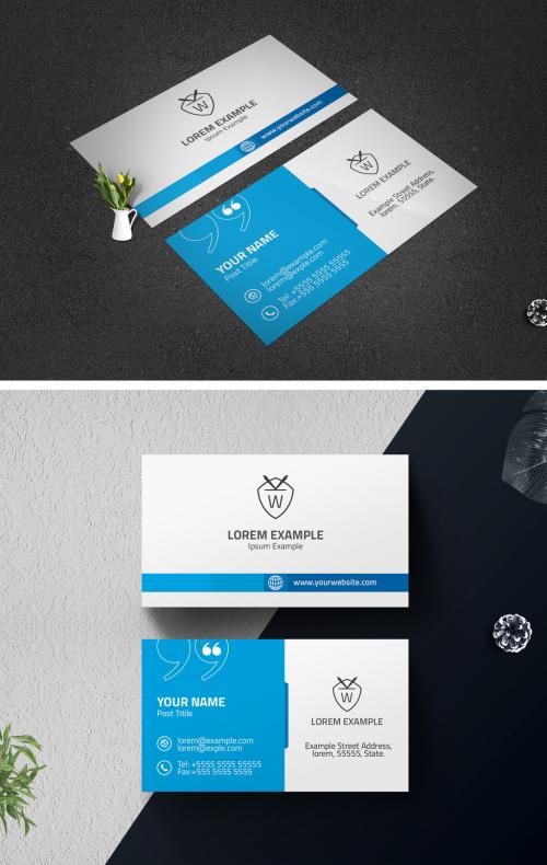 Business Card Layout with Blue Accents - 346037584
