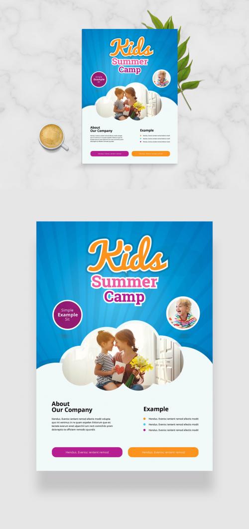 Kids Summer Camp Flyer Layout with Blue Accents - 346221629