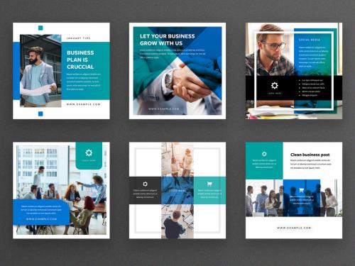 Business Social Media Post Layout Set with Blue and Teal Gradient Elements - 346238051