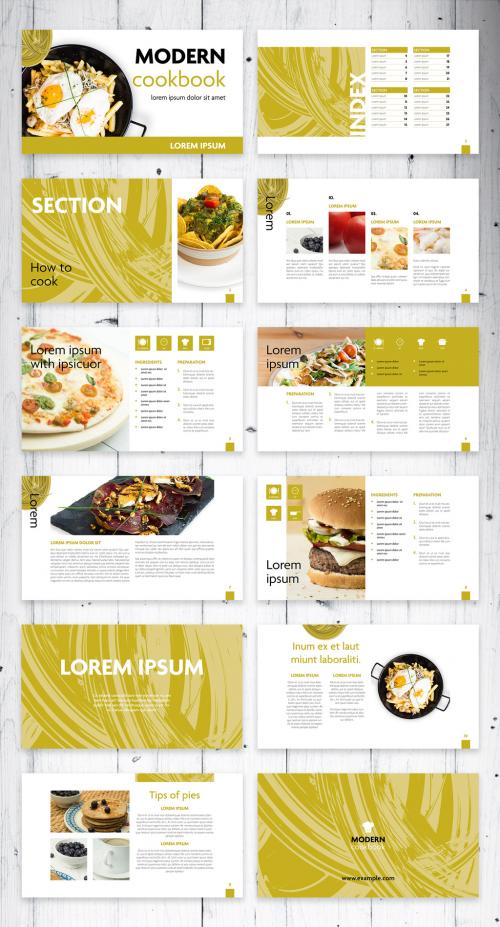 Digital Cookbook Layout with Green Textured Accents - 346238681