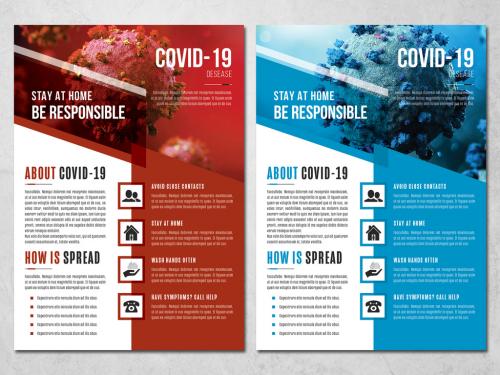 COVID-19 Flyer Layout with Red and Blue Accents - 346283700