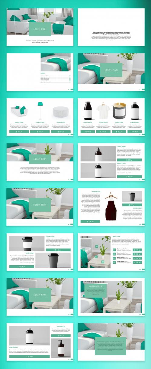 Digital Catalog Layout with Green Accents - 346901530