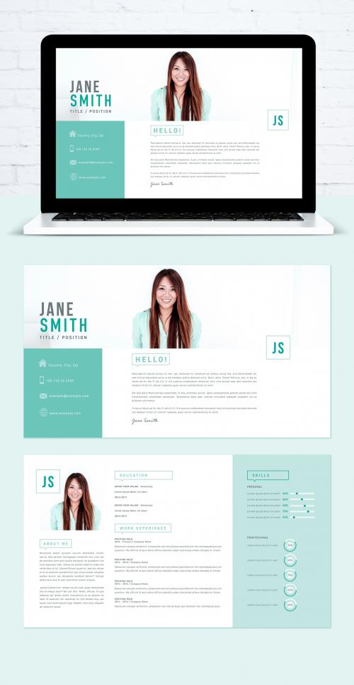 Minimal Mint Green Digital Resume and Cover Letter Layout Set - 346901618