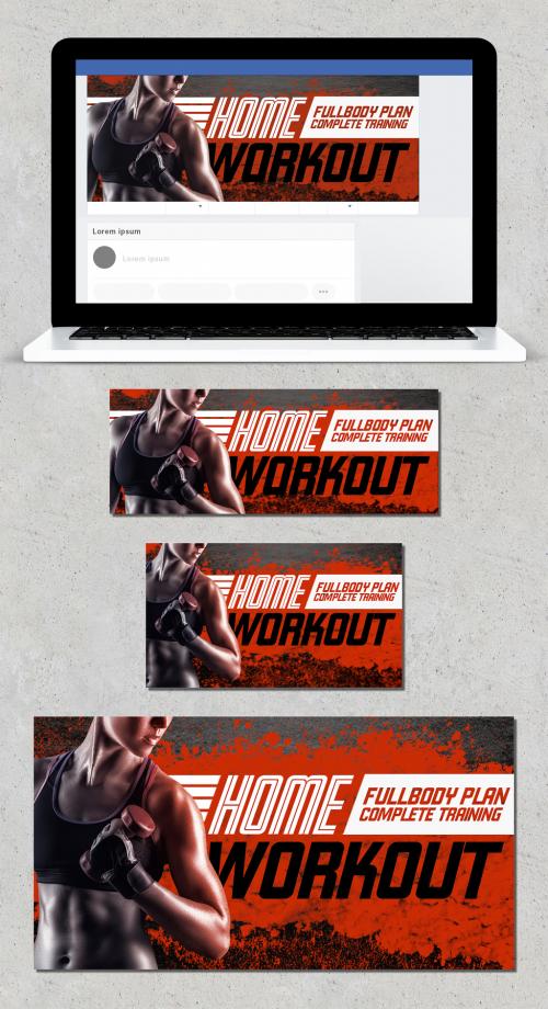 Fitness Home Workout Social Media Banner Layout Set - 346920816