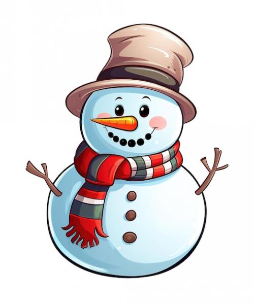 Cute Snowman Cartoon Wearing Hat And Scarf Ai Generated