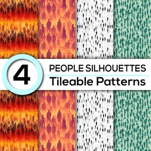 4 Dynamic People Silhouettes Seamless Patterns For Diverse Creative Projects And Backgrounds