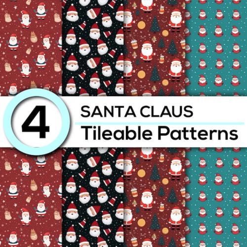 Santa Claus Amp Winter Elements 4 Seamless Festive Patterns For Use As Backgrounds