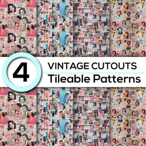 Retro Vibes 4 Seamless Vintage Magazine Cutout Patterns For Backgrounds And Backdrops