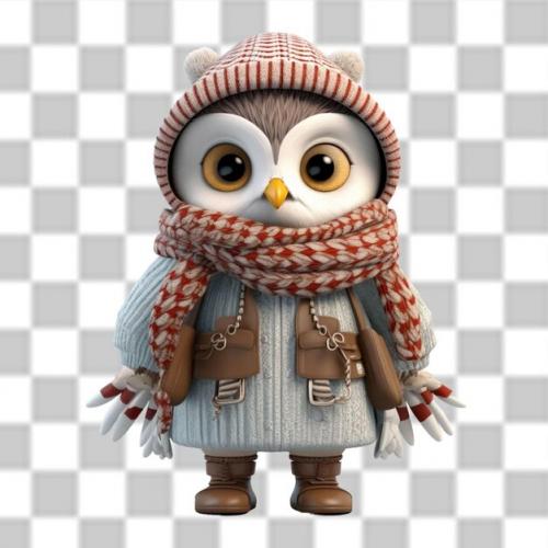 Charming 3d Owl Dressed For A Winter Adventure Png