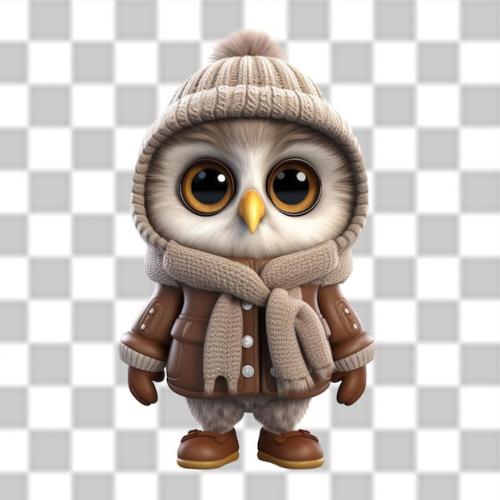 Charming 3d Owl Dressed For A Winter Adventure Png