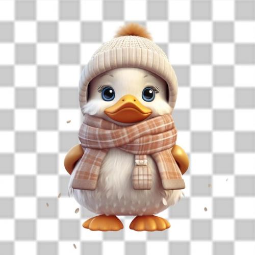 Charming 3d Cute Baby Duck Dressed For A Winter Adventure Png