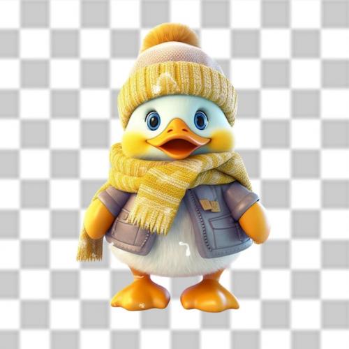 Charming 3d Cute Baby Duck Dressed For A Winter Adventure Png