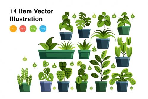 Houseplant Elements Vector Illustration