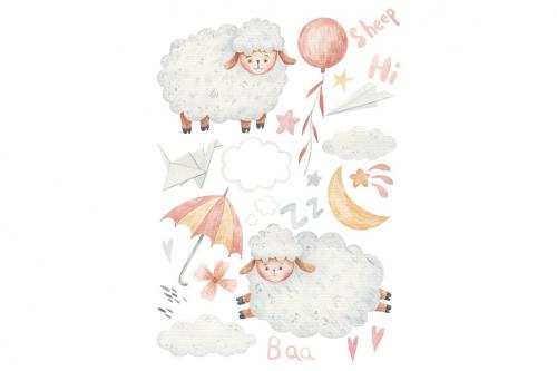 Watercolor baby sheep illustration. Little sheep