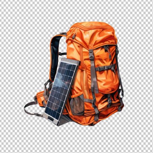 Hiking Backpack With Solar Panel Watercolor Isolated On Transparent Background Png