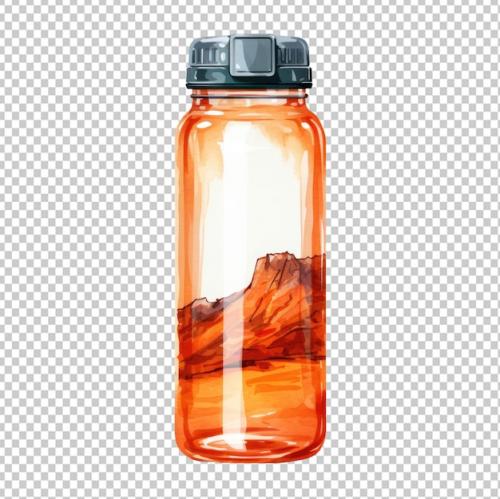 Hiking Watercolor Water Bottle Isolated On Transparent Background Png