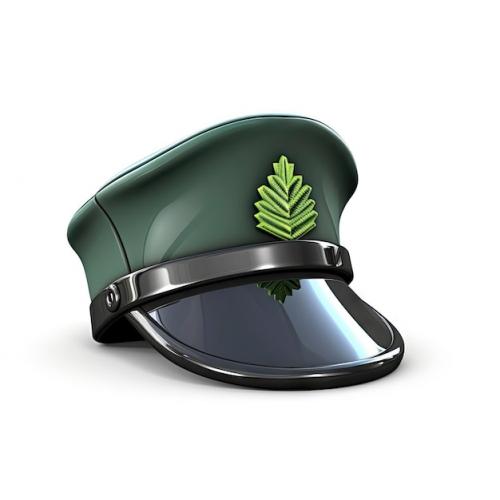 Glossy Green Ranger Hat With Leaf Emblem Isolated