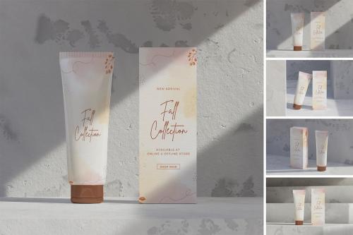 Cosmetic Tube with Box Packaging Mockup