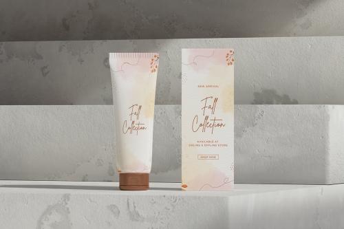 Cosmetic Tube with Box Packaging Mockup