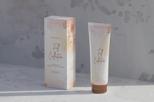 Cosmetic Tube with Box Packaging Mockup