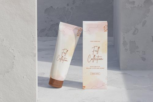 Cosmetic Tube with Box Packaging Mockup