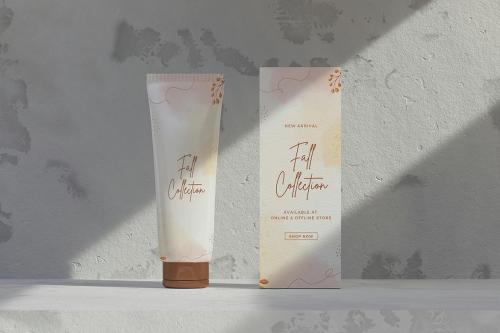 Cosmetic Tube with Box Packaging Mockup