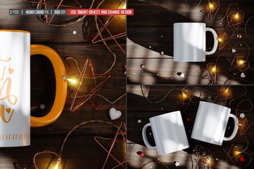 Ceramic Mug with Star String Lights Mockup