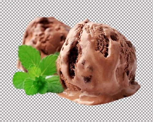 Chocolate Ice Cream With Fresh Mint Isolated On White