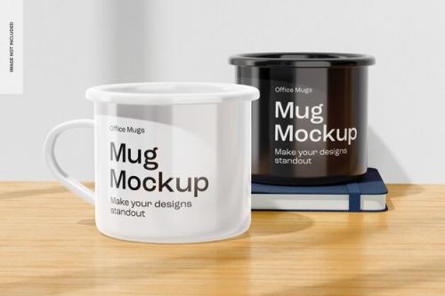 Mugs In Office Space Mockup