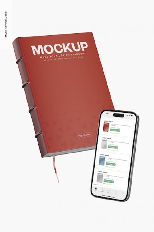 Iphone 14 With Hardcover Book Mockup Floating