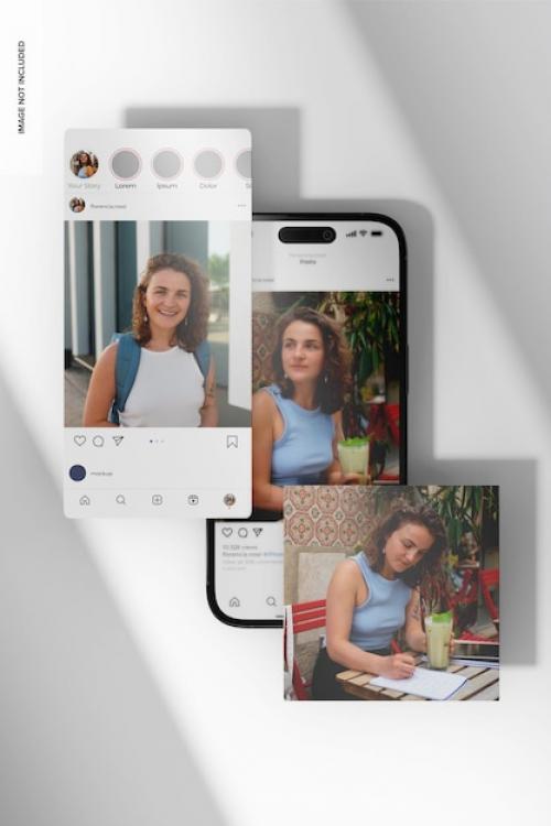 Iphone 14 Instagram Posts Mockup Top View