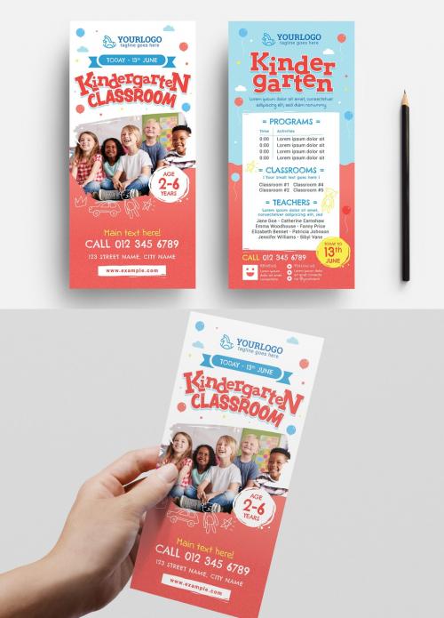 Kindergarten Rack Card Flyer Layout with Children's Illustrations - 348234317